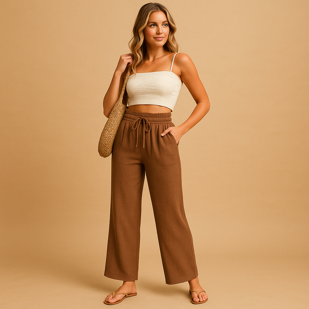 Bequeme Loungehose mit hoher Taille und geraden Beinen | Benthe-Genf Boutique