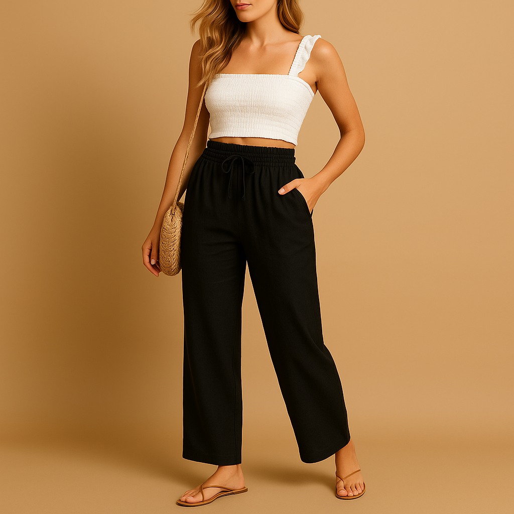 Bequeme Loungehose mit hoher Taille und geraden Beinen | Benthe-Genf Boutique
