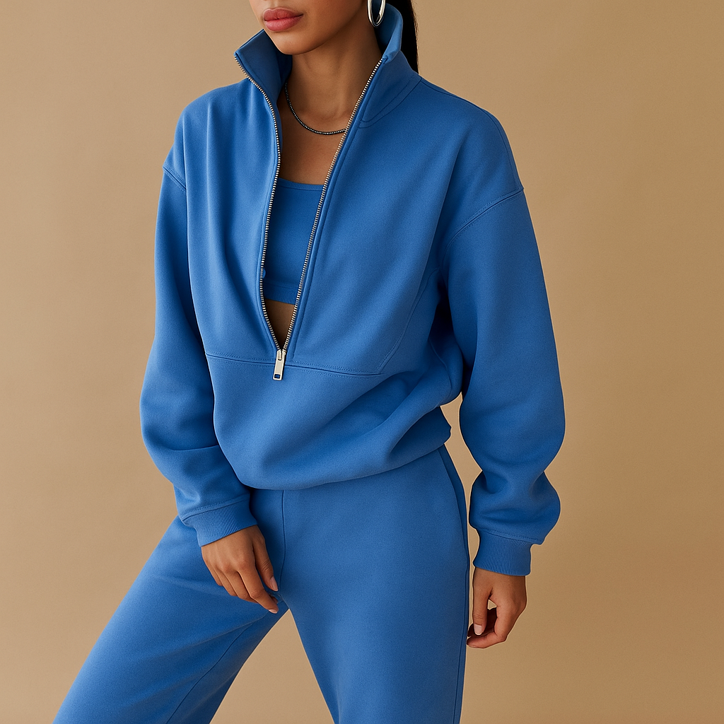 Bequemes Damen-Joggingpak mit halbem Reißverschluss | Loïs-Genf Boutique