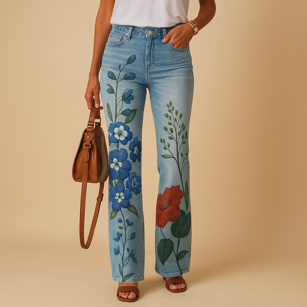 Blumenmuster ausgestellte Jeans für Damen | Yara-Genf Boutique