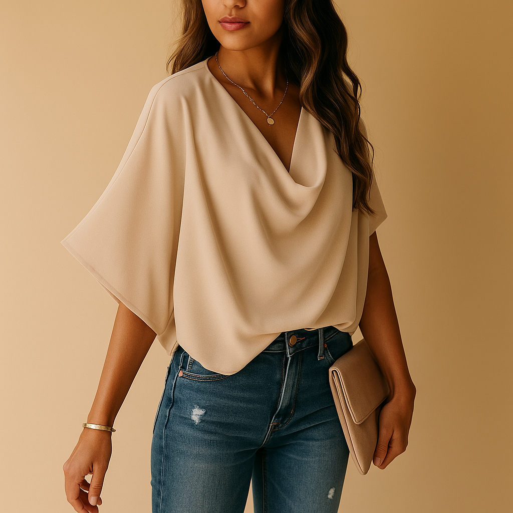 Elegante Bluse Damen mit Fledermaushülsen aus Chiffon | Emma-Genf Boutique