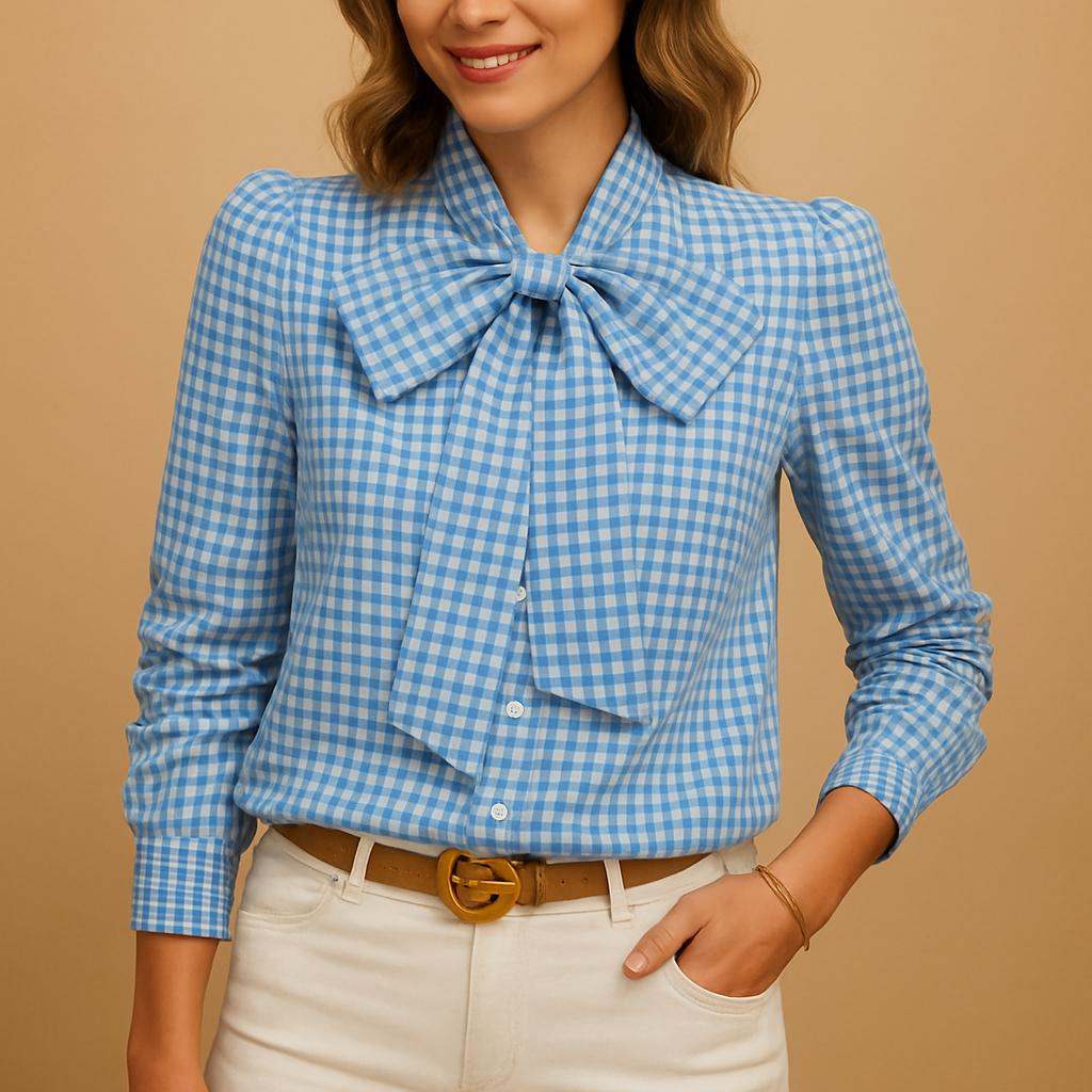 Elegante Bluse Damen mit Kariert und Bogendetail | Clara-Genf Boutique