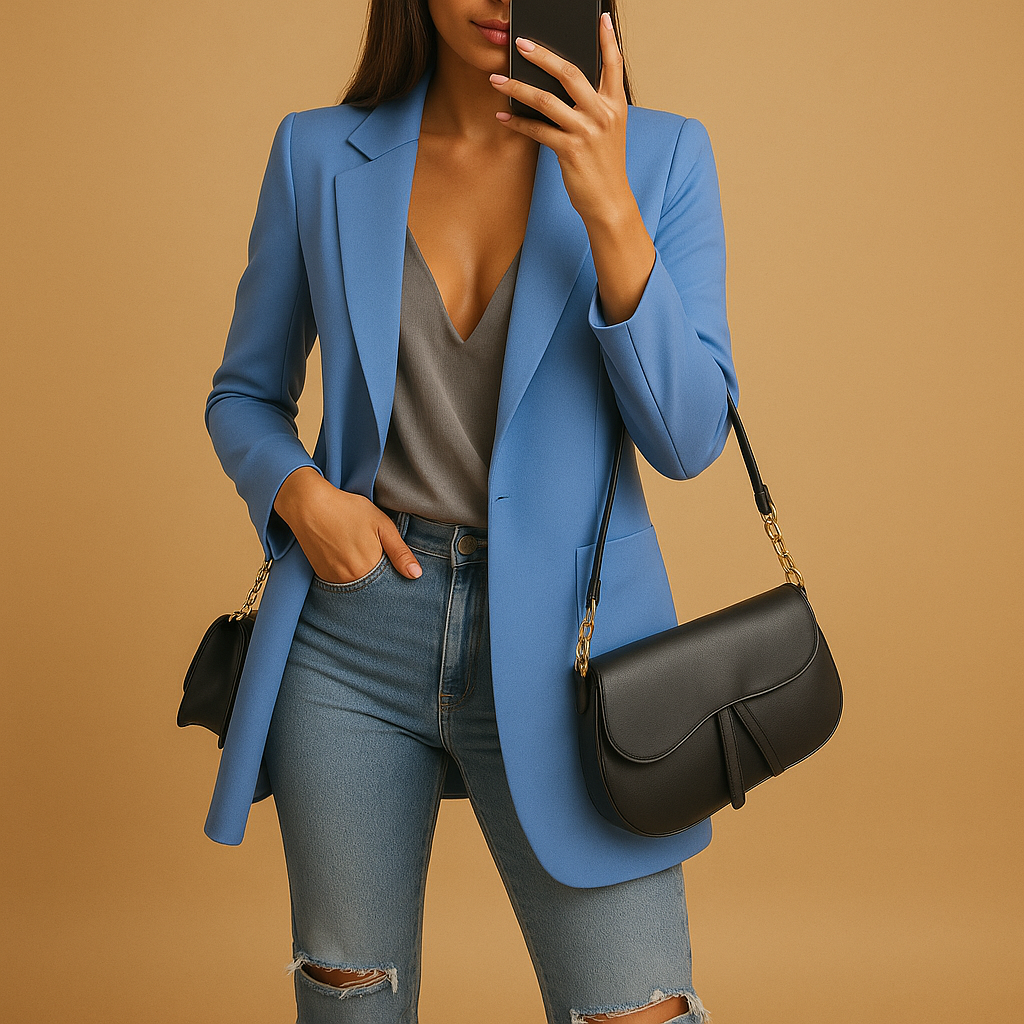 Eleganter langer Blazer mit schlankem Schnitt für Damen | Elise-Genf Boutique