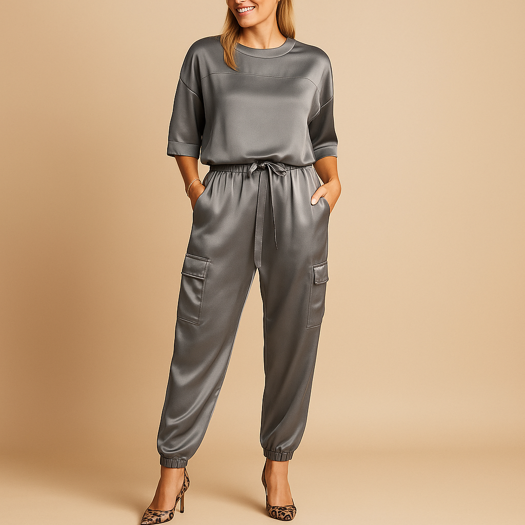 Elegantes Satin Damen-Set mit halblangem Ärmel | Amélie-Genf Boutique