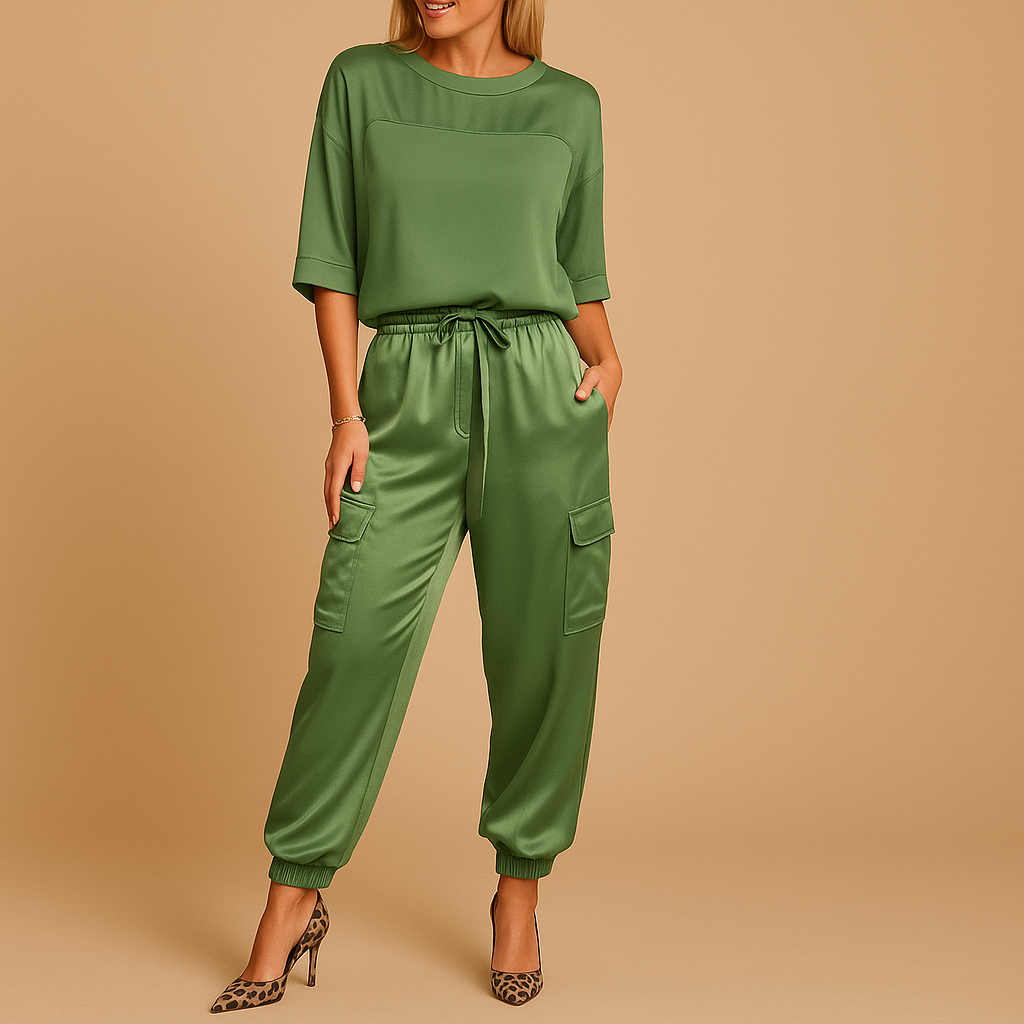 Elegantes Satin Damen-Set mit halblangem Ärmel | Amélie-Genf Boutique