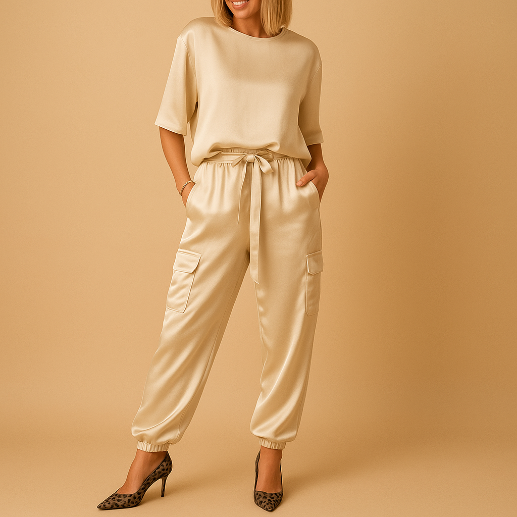 Elegantes Satin Damen-Set mit halblangem Ärmel | Amélie-Genf Boutique