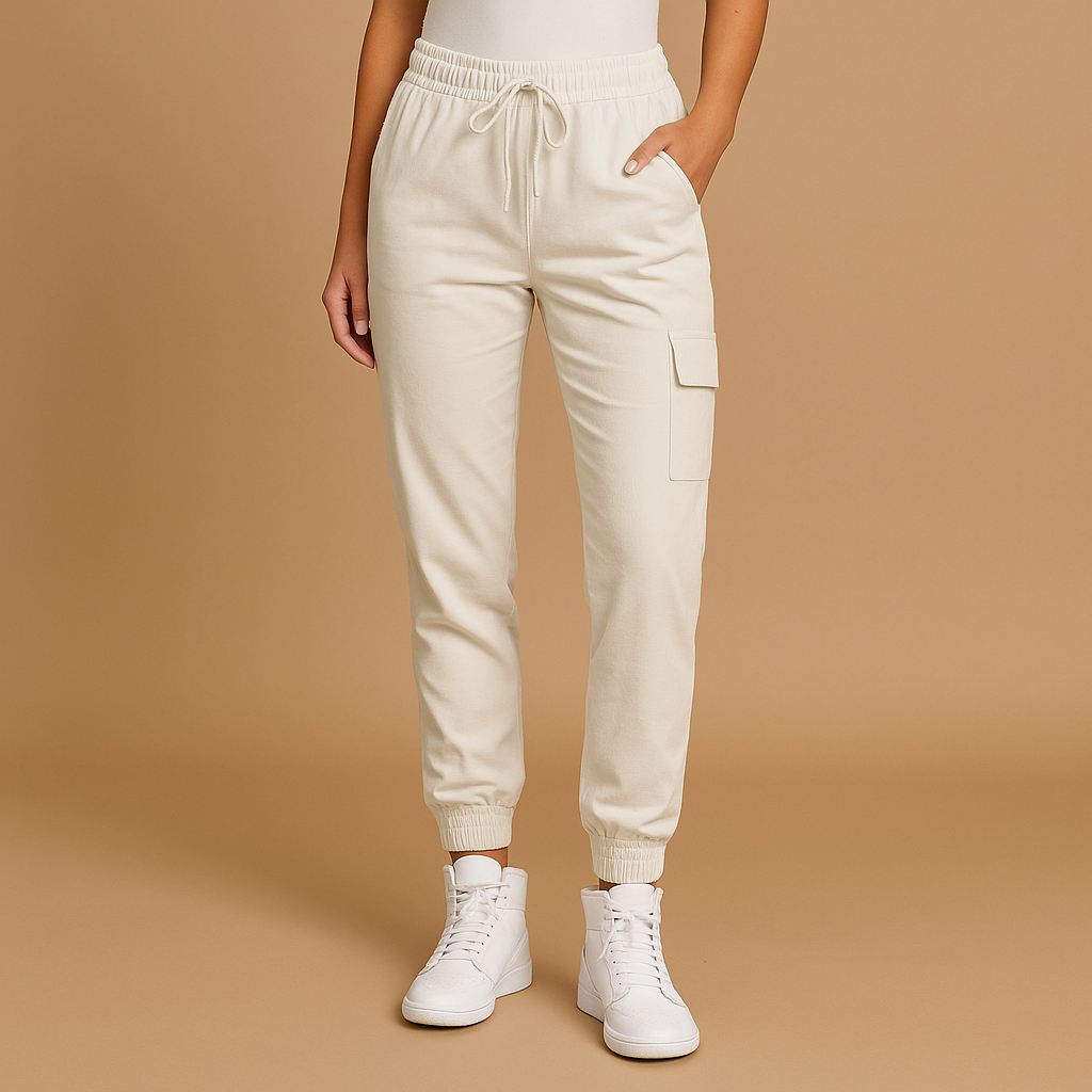 Hochtaillierte Frachtpants mit Stretchstoff für Damen | Elvira-Genf Boutique