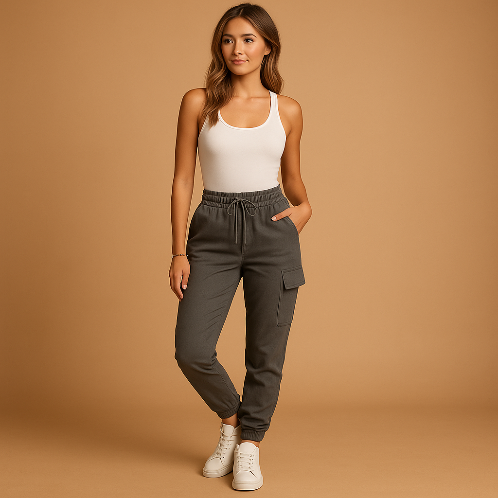 Hochtaillierte Frachtpants mit Stretchstoff für Damen | Elvira-Genf Boutique