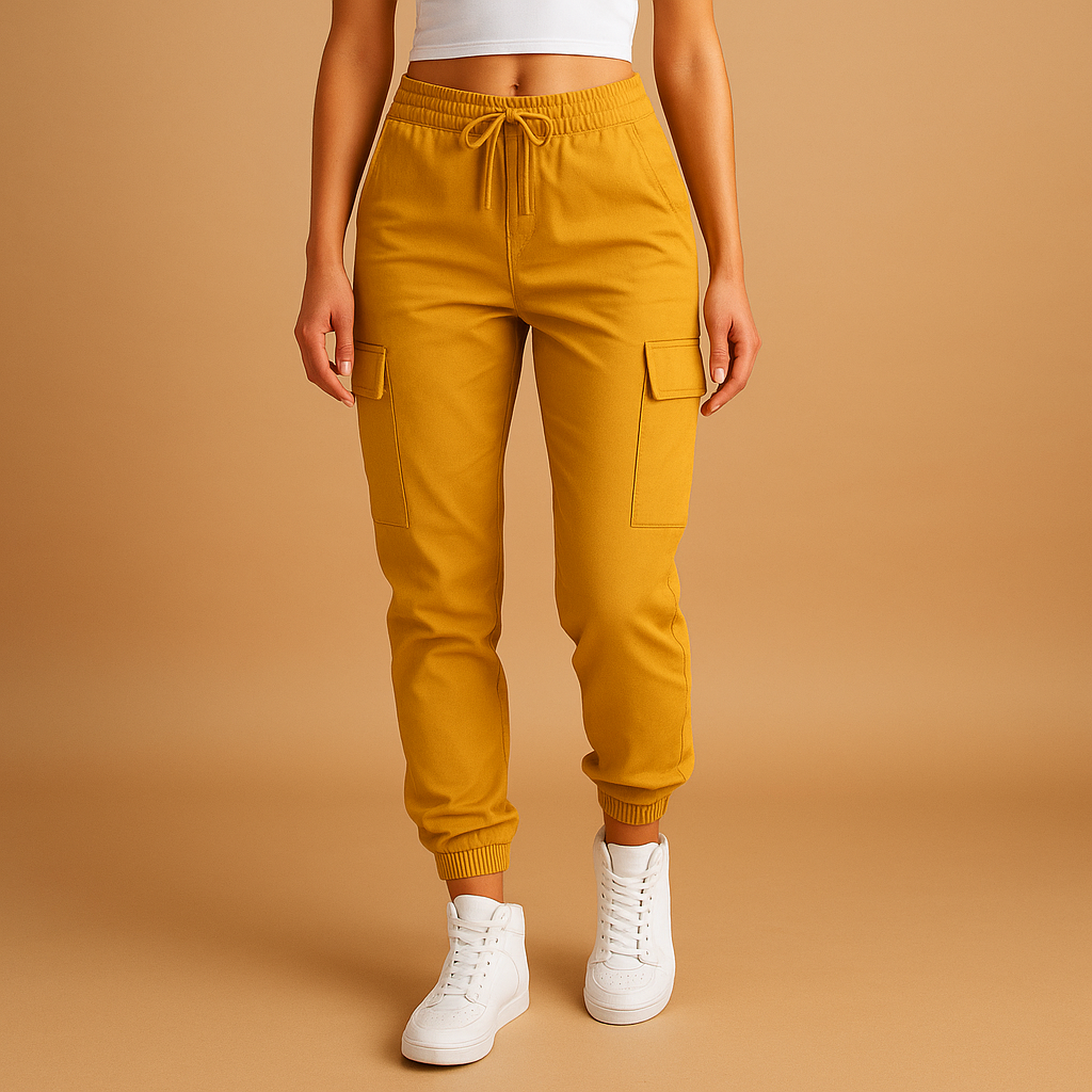 Hochtaillierte Frachtpants mit Stretchstoff für Damen | Elvira-Genf Boutique