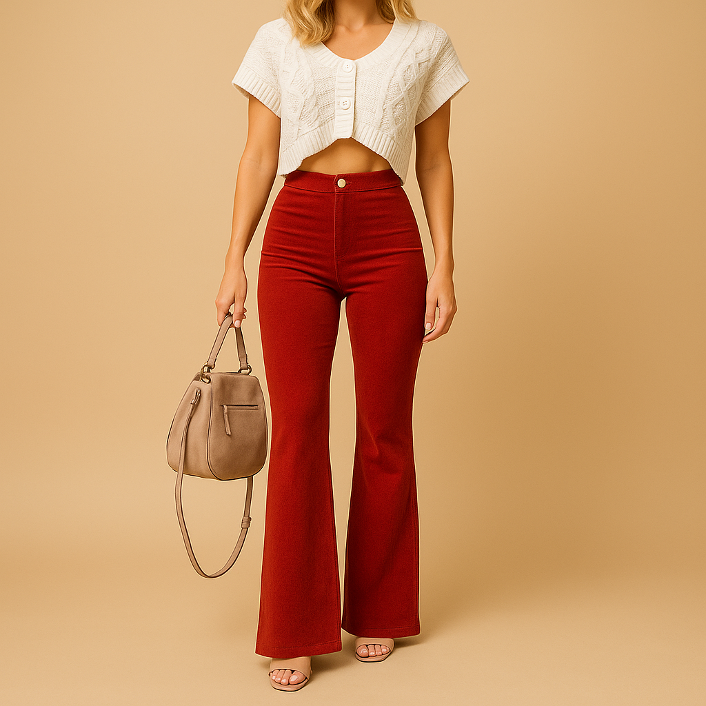 Hochtaillierte Stoffhose Damen mit ausgestellten Beinen | Yinthe-Genf Boutique