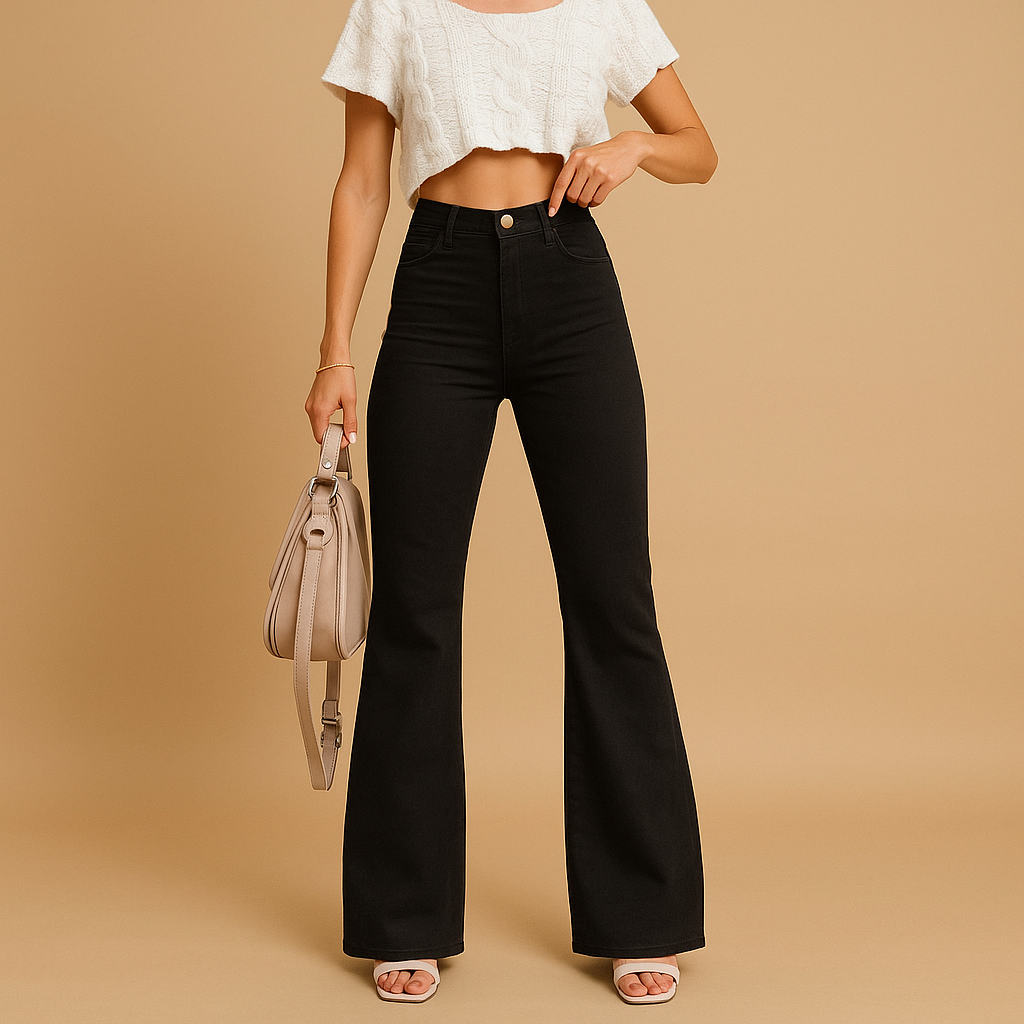 Hochtaillierte Stoffhose Damen mit ausgestellten Beinen | Yinthe-Genf Boutique