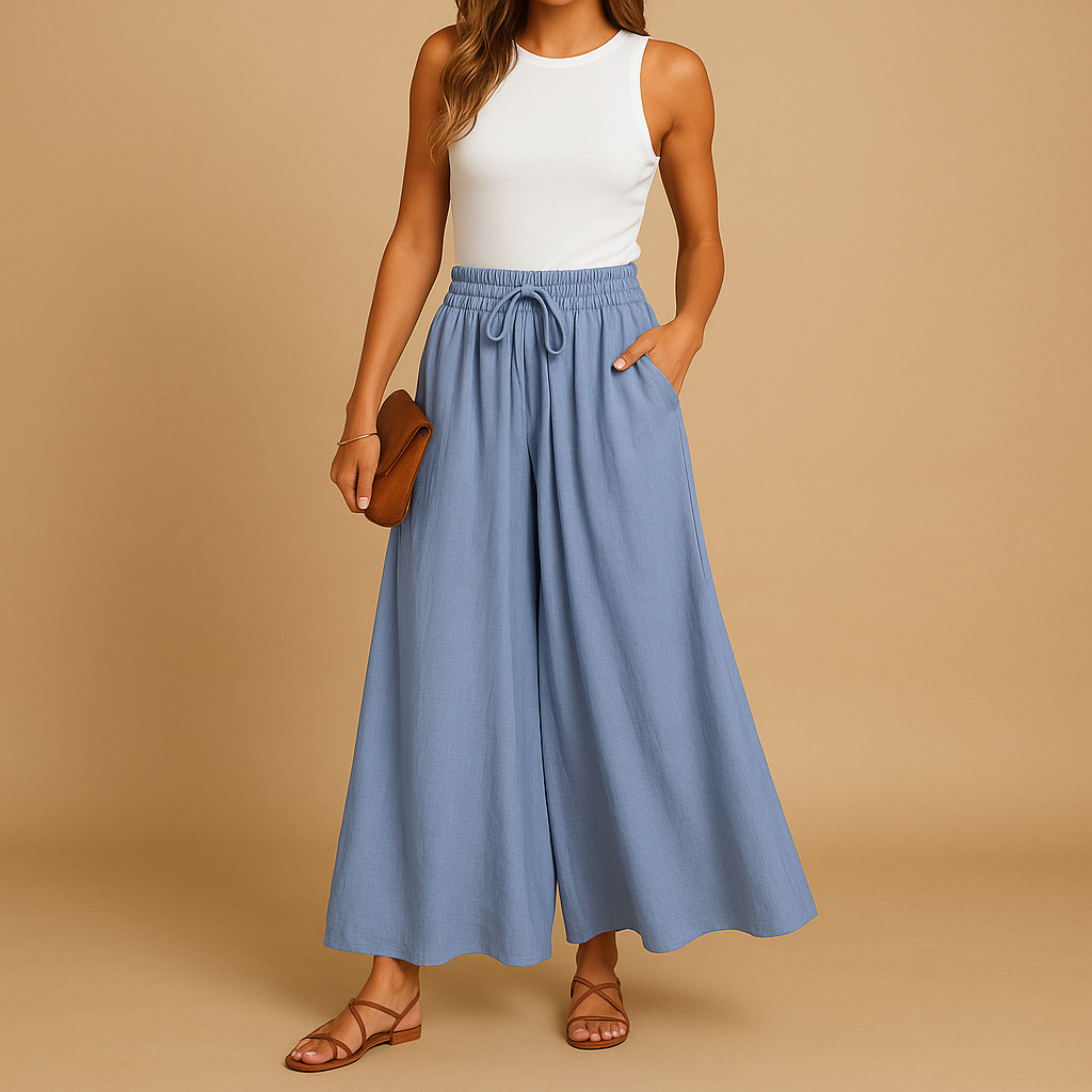 Hosen Damen mit Hoher Taille und Weitem Bein | Yara-Genf Boutique