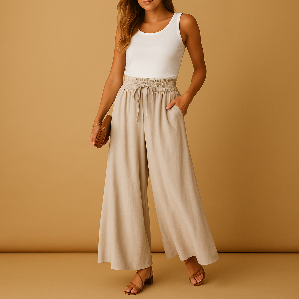 Hosen Damen mit Hoher Taille und Weitem Bein | Yara-Genf Boutique