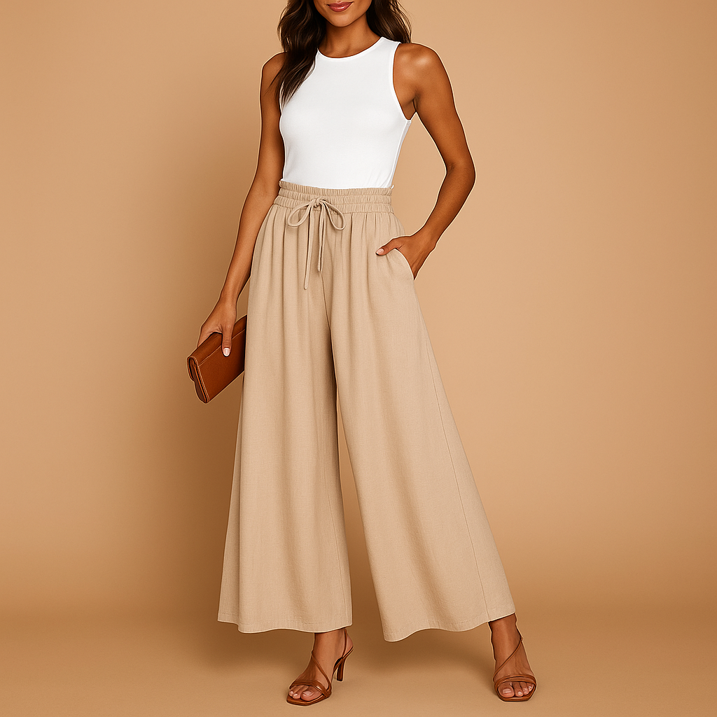 Hosen Damen mit Hoher Taille und Weitem Bein | Yara-Genf Boutique