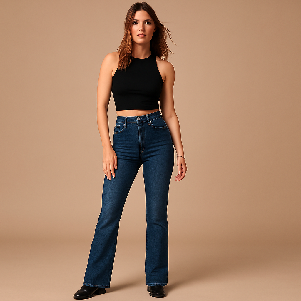 Jeans Damen Hohe Taille mit Ausgestellten Beinen | Yasmine-Genf Boutique