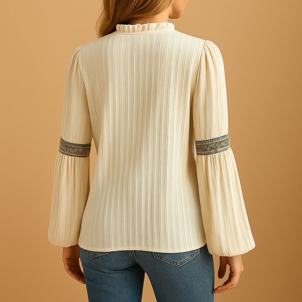 Nadine | Elegante Bluse mit Spitzen- und Laternärmen für Frauen-Genf Boutique