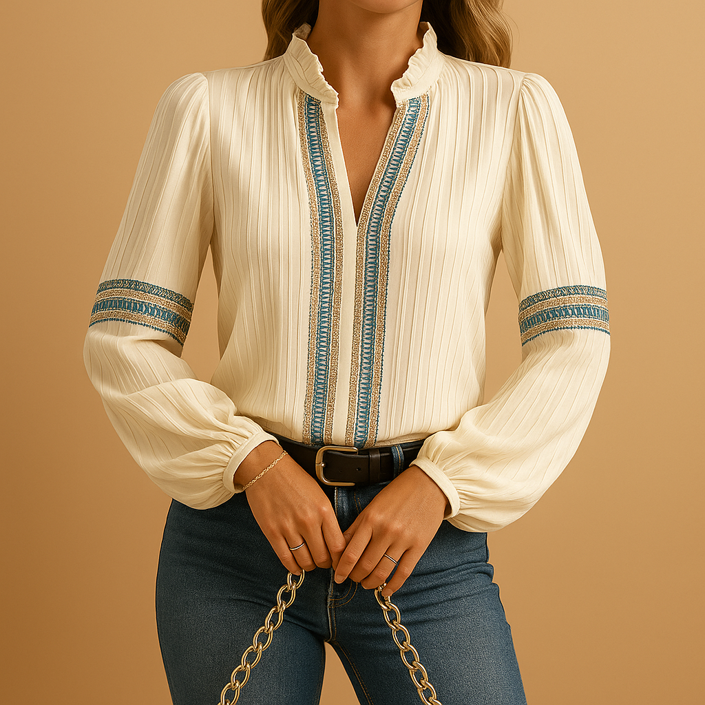 Nadine | Elegante Bluse mit Spitzen- und Laternärmen für Frauen-Genf Boutique
