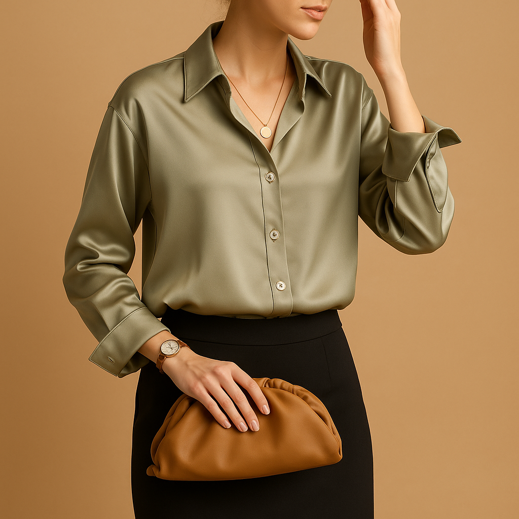 Satinbluse mit veränderten Kragen für Damen | Mirthe-Genf Boutique