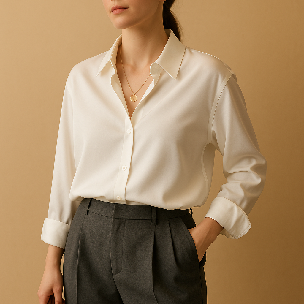 Satinbluse mit veränderten Kragen für Damen | Mirthe-Genf Boutique