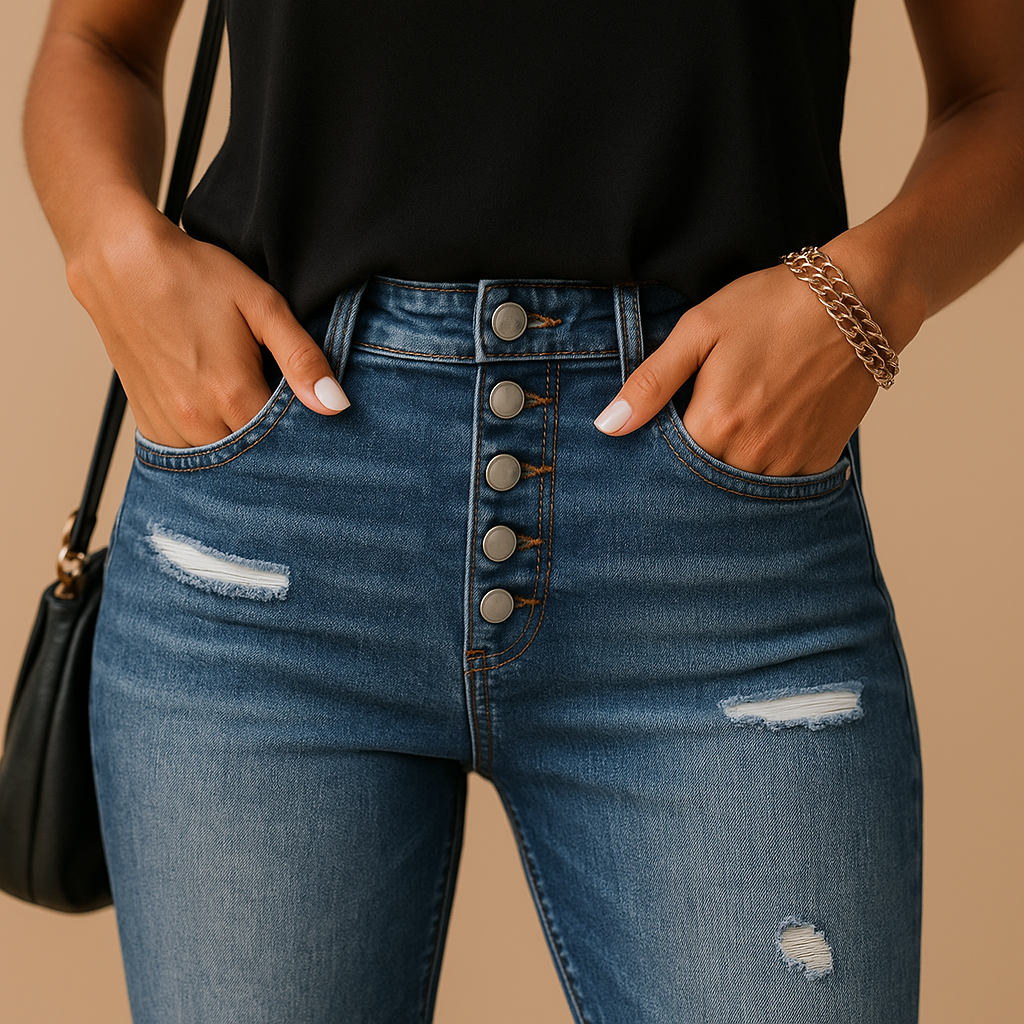 Zerrissene Damenjeans mit ausgefranstem Finish für coolen Look | Mila-Genf Boutique