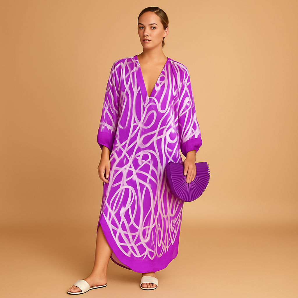 Boho Maxi Kleid mit langen Ärmeln aus leichtem Stoff | Mila-3