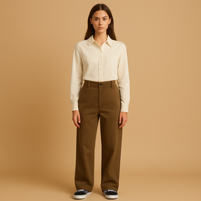 Baggy Hosen mit Doppelknopfverschluss im Asymmetrischen Design | Rose-Genf Boutique