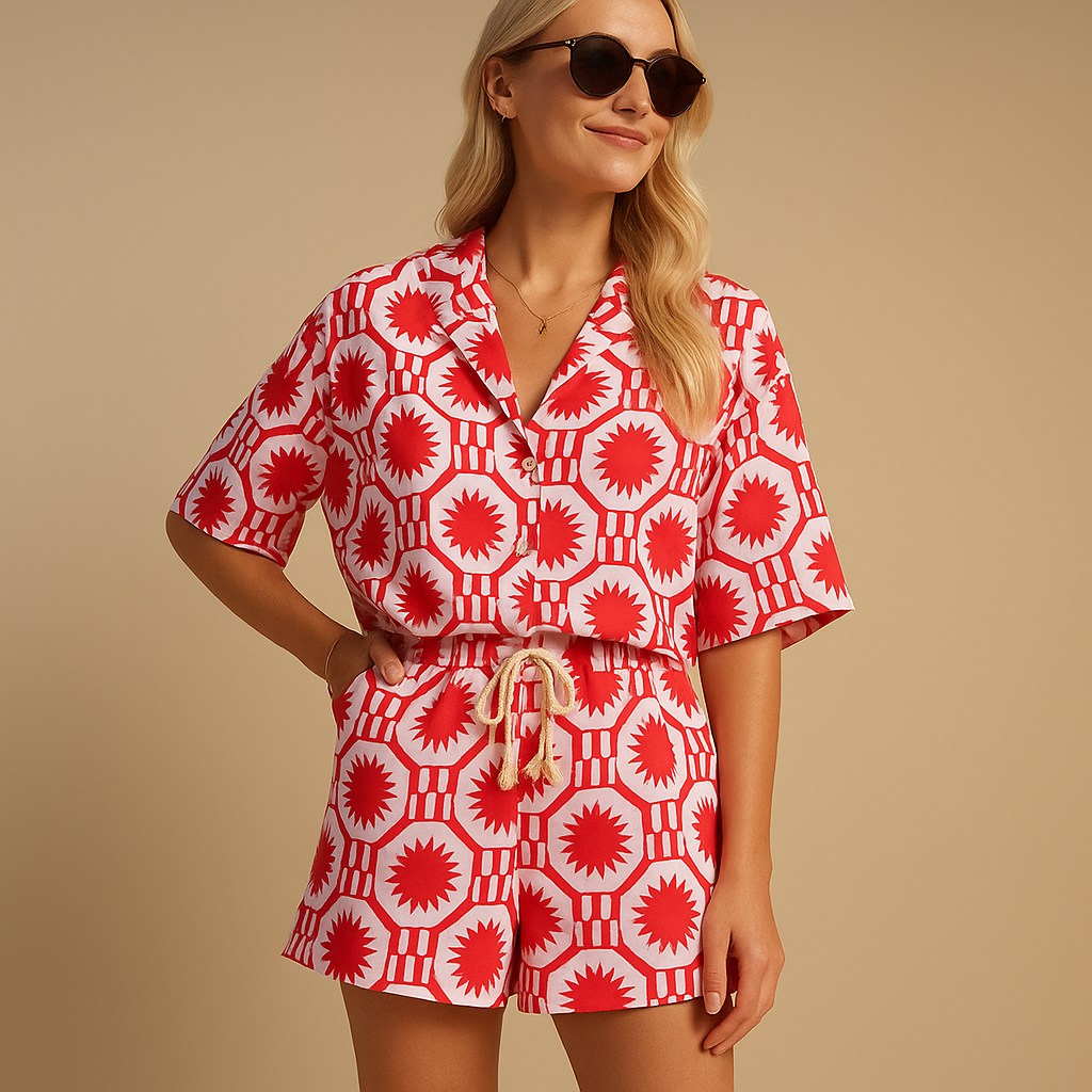Bequeme Damen Sommeroutfit mit Blumenmuster und elastischem Bund | Nena-Genf Boutique