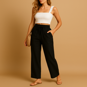 Bequeme Loungehose mit hoher Taille und geraden Beinen | Benthe-Genf Boutique