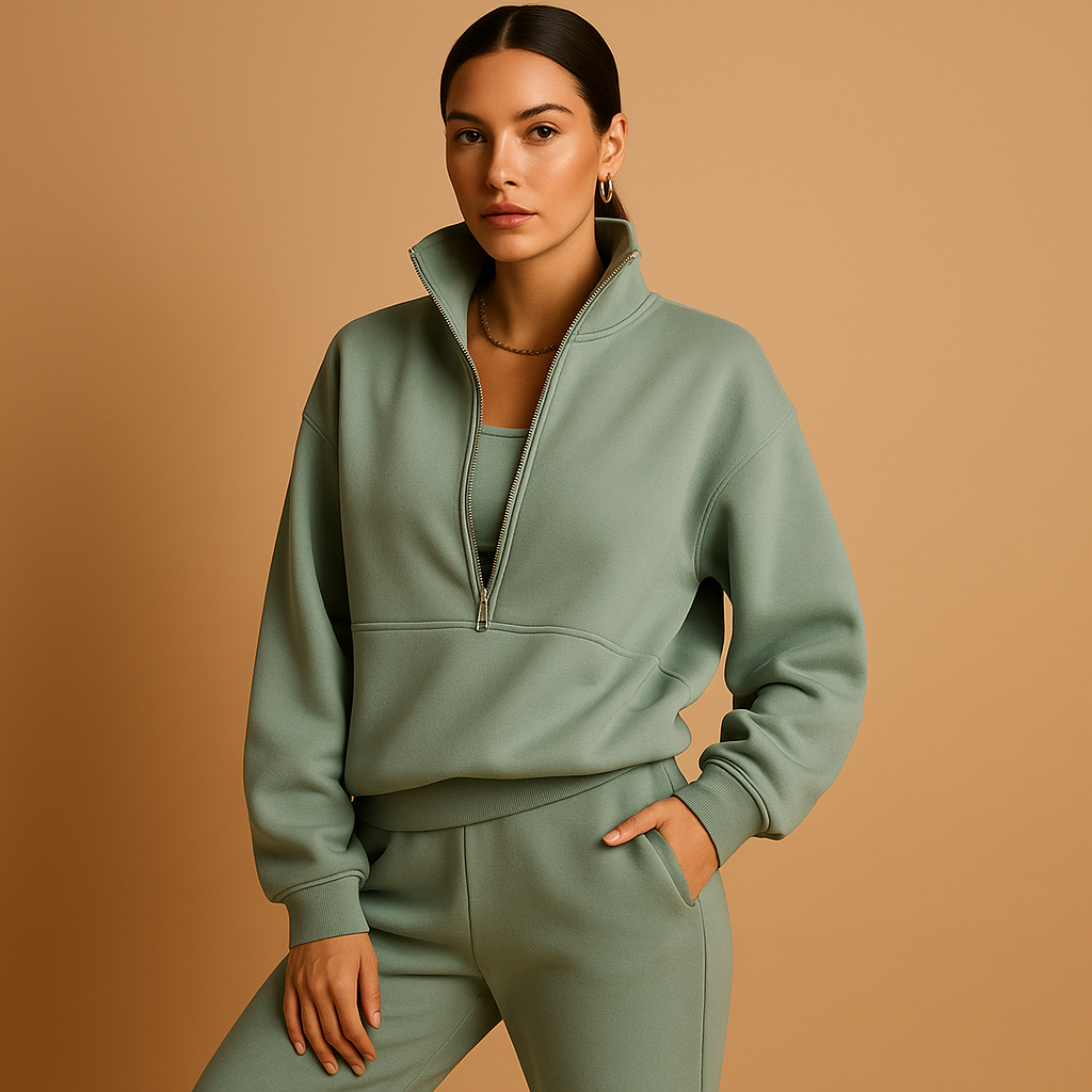 Bequemes Damen-Joggingpak mit halbem Reißverschluss | Loïs-Genf Boutique