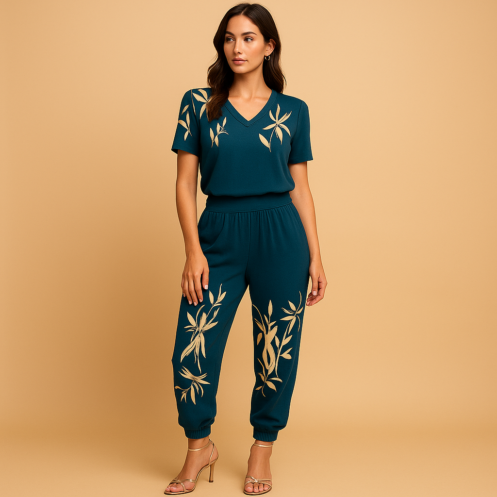 Blumenmuster Damen Set mit Top und Hose | Marelle-Genf Boutique