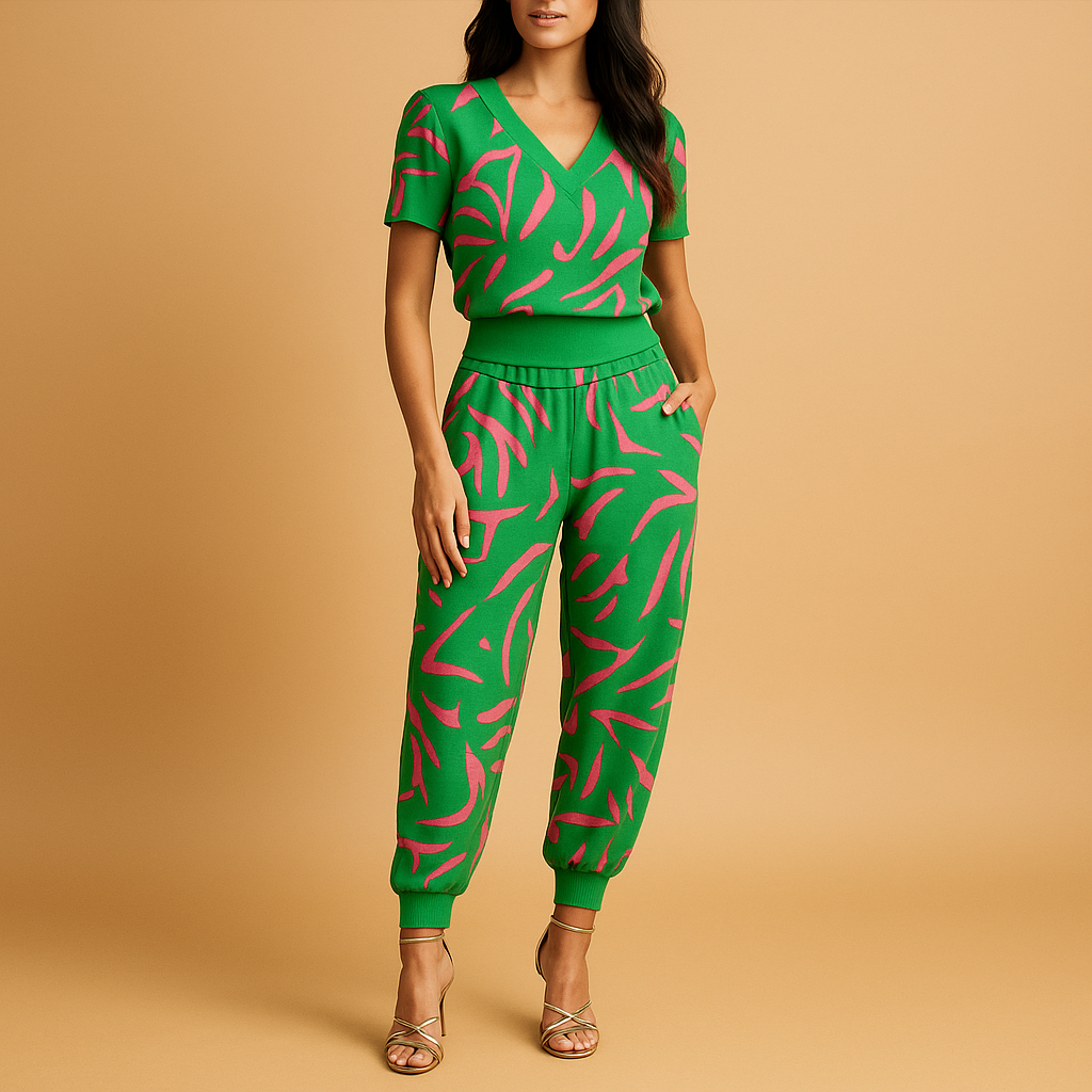 Blumenmuster Damen Set mit Top und Hose | Marelle-Genf Boutique