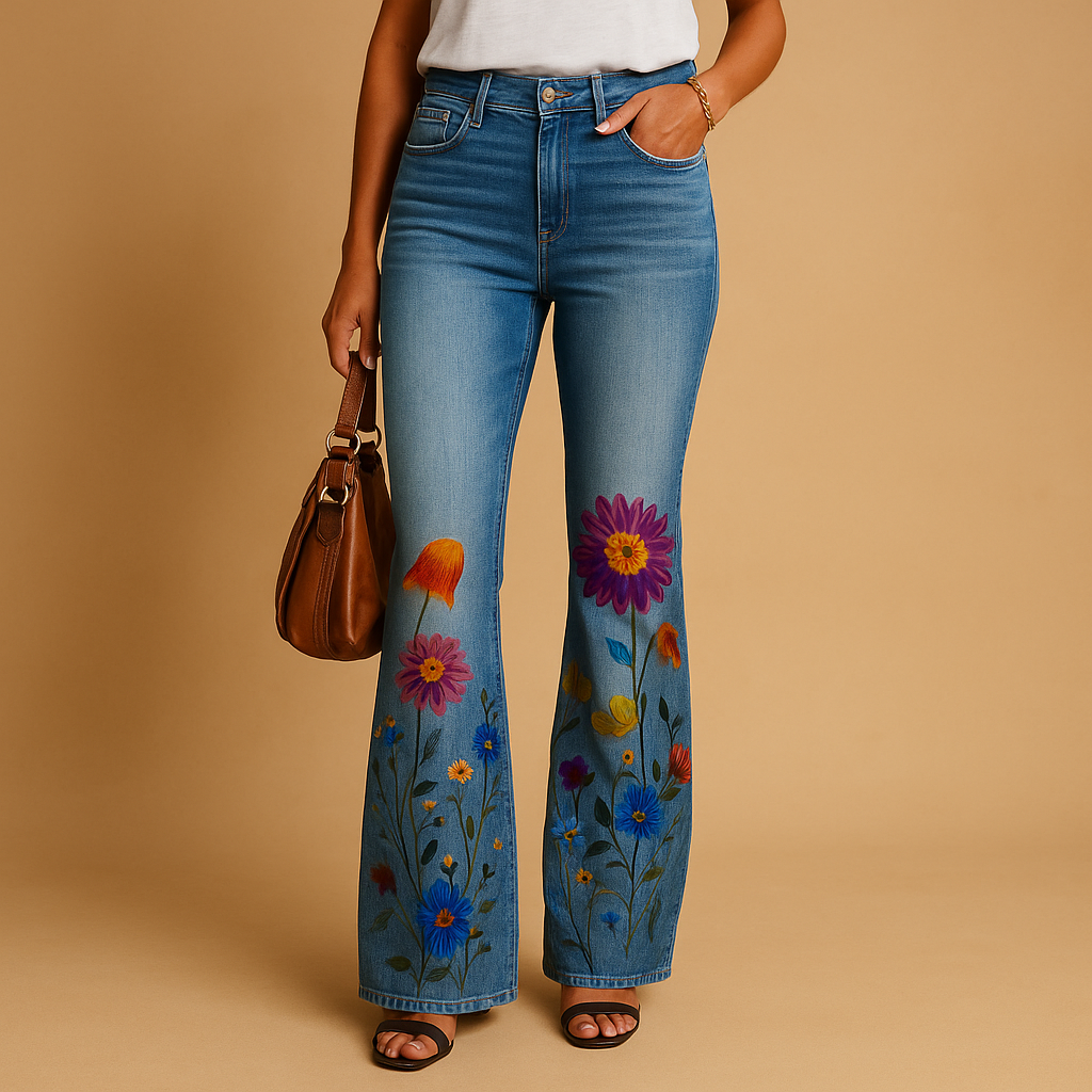 Blumenmuster ausgestellte Jeans für Damen | Yara-Genf Boutique