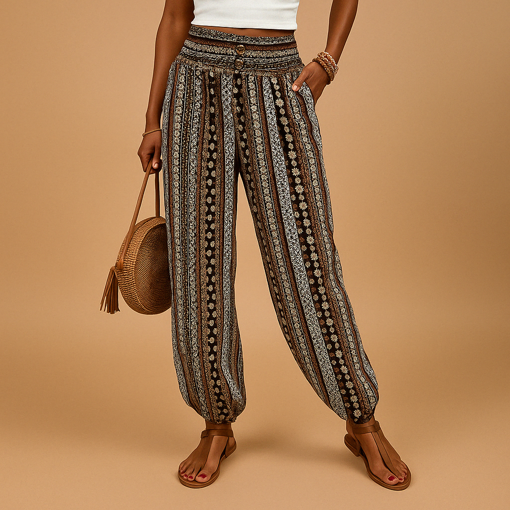 Weite Hose Damen mit Hoher Taille im Boho-Stil | Elena-1