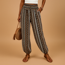 Weite Hose Damen mit Hoher Taille im Boho-Stil | Elena-1