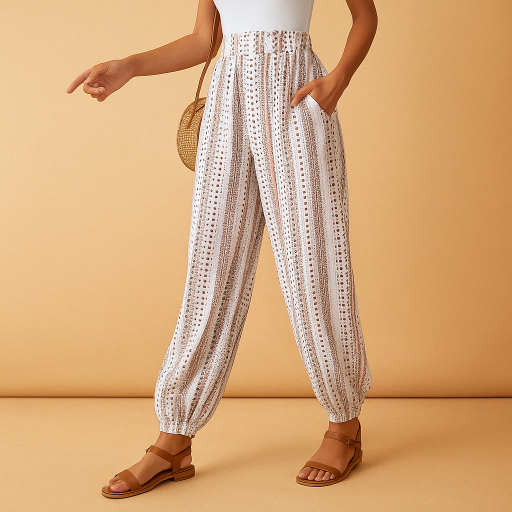 Weite Hose Damen mit Hoher Taille im Boho-Stil | Elena-2