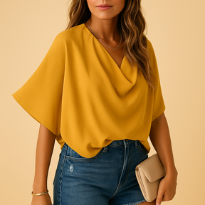 Elegante Bluse Damen mit Fledermaushülsen aus Chiffon | Emma-Genf Boutique