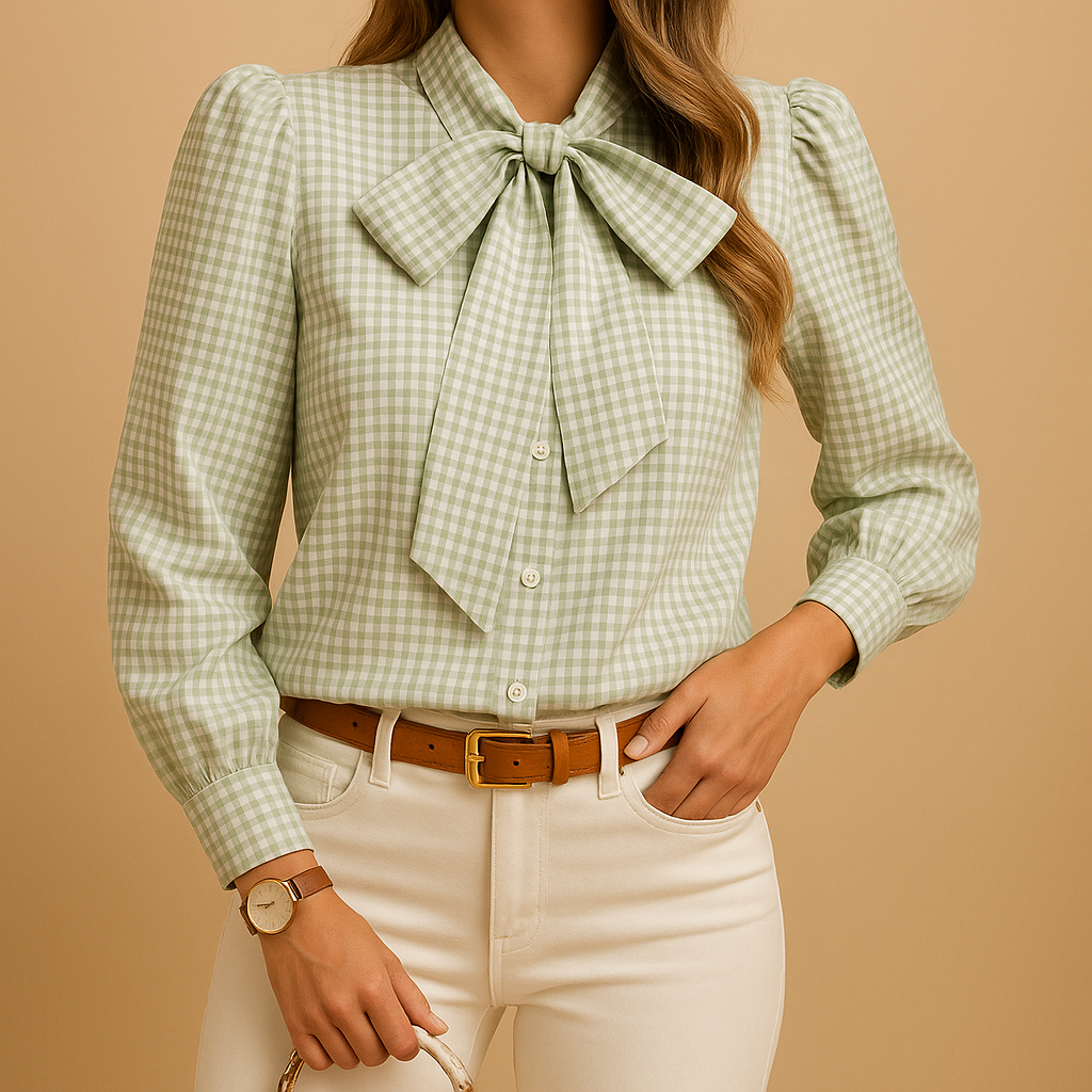 Elegante Bluse Damen mit Kariert und Bogendetail | Clara-Genf Boutique