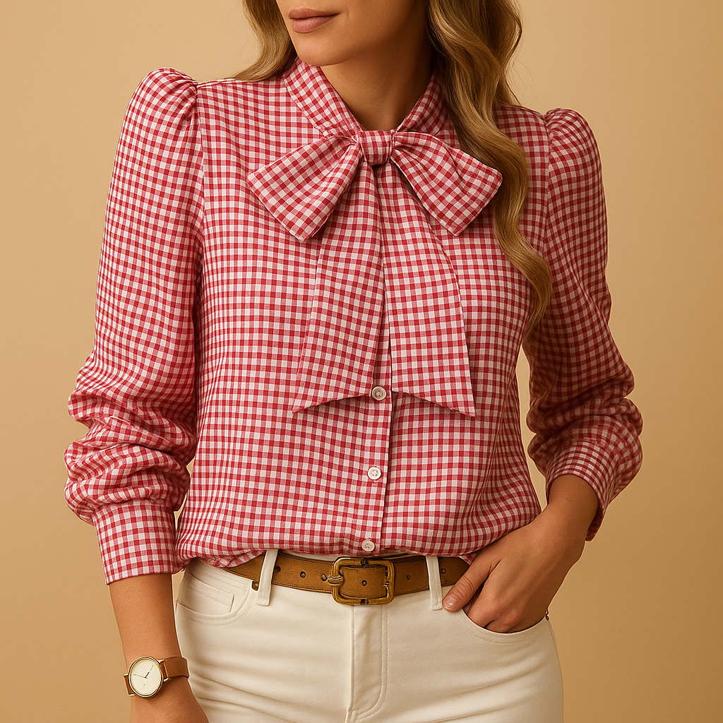 Elegante Bluse Damen mit Kariert und Bogendetail | Clara-Genf Boutique
