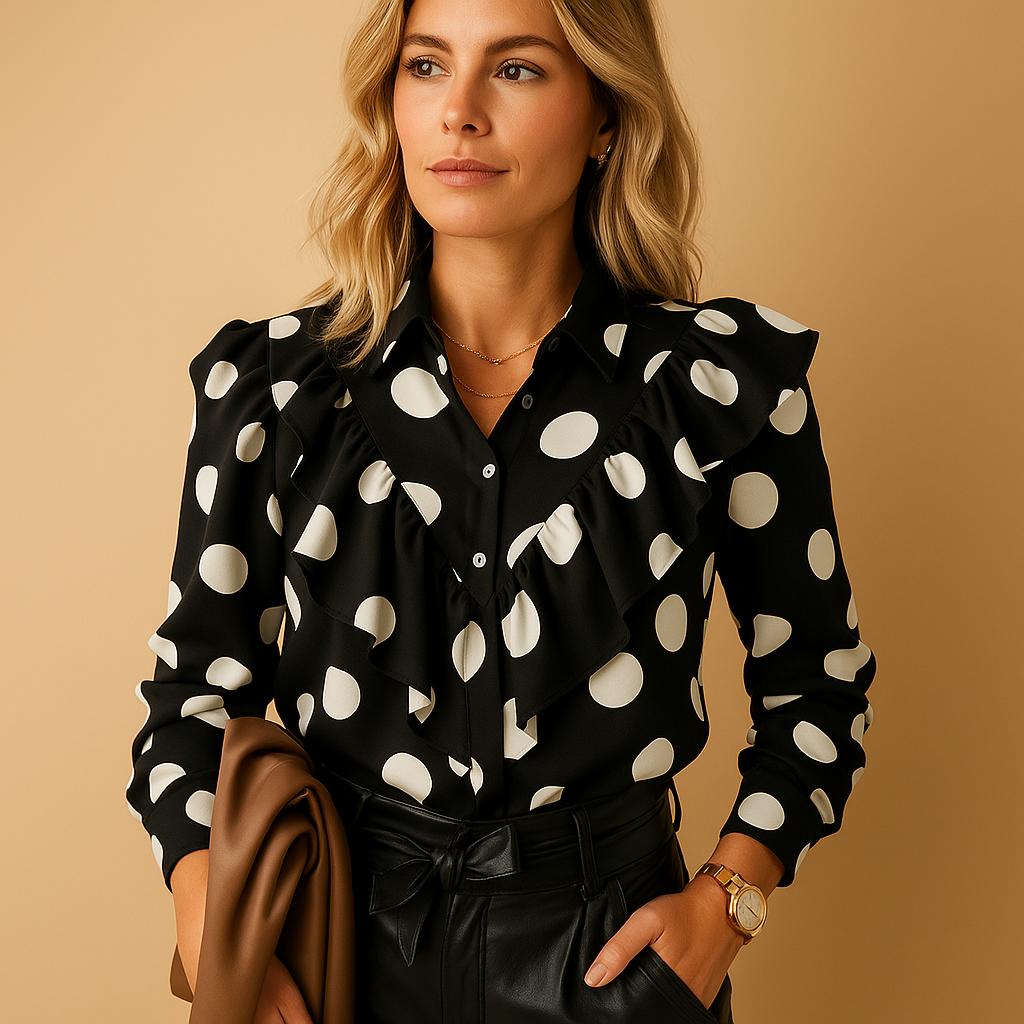 Elegante Bluse Damen mit V-Ausschnitt und Rüschen | Annelies-Genf Boutique