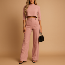 Elegante Herbstset mit getailleter Hose und Cropped Top | Mareen-Genf Boutique