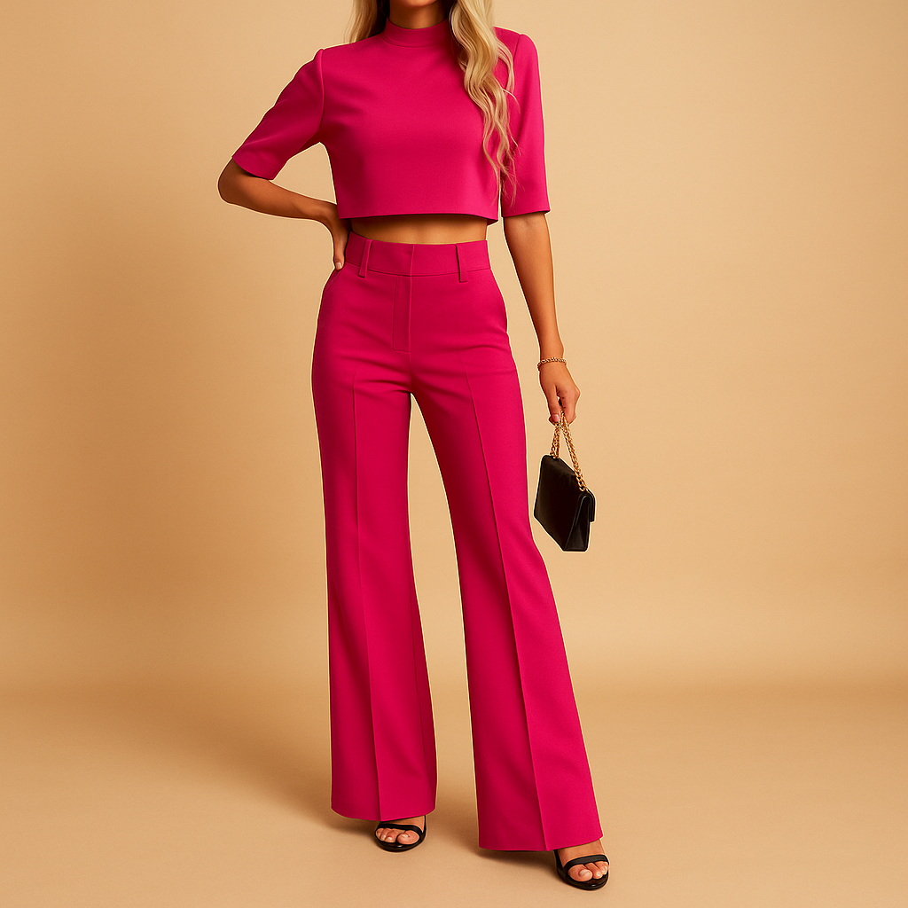 Elegante Herbstset mit getailleter Hose und Cropped Top | Mareen-Genf Boutique