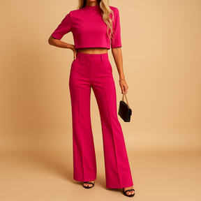 Elegante Herbstset mit getailleter Hose und Cropped Top | Mareen-Genf Boutique