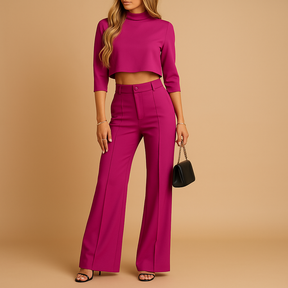 Elegante Herbstset mit getailleter Hose und Cropped Top | Mareen-Genf Boutique