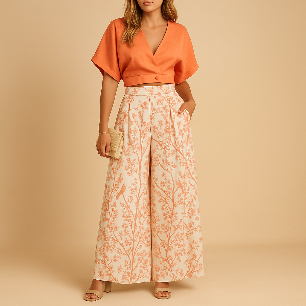 Elegante Sommerbluse mit weitem Hosen-Set für Damen | Naleya-Genf Boutique