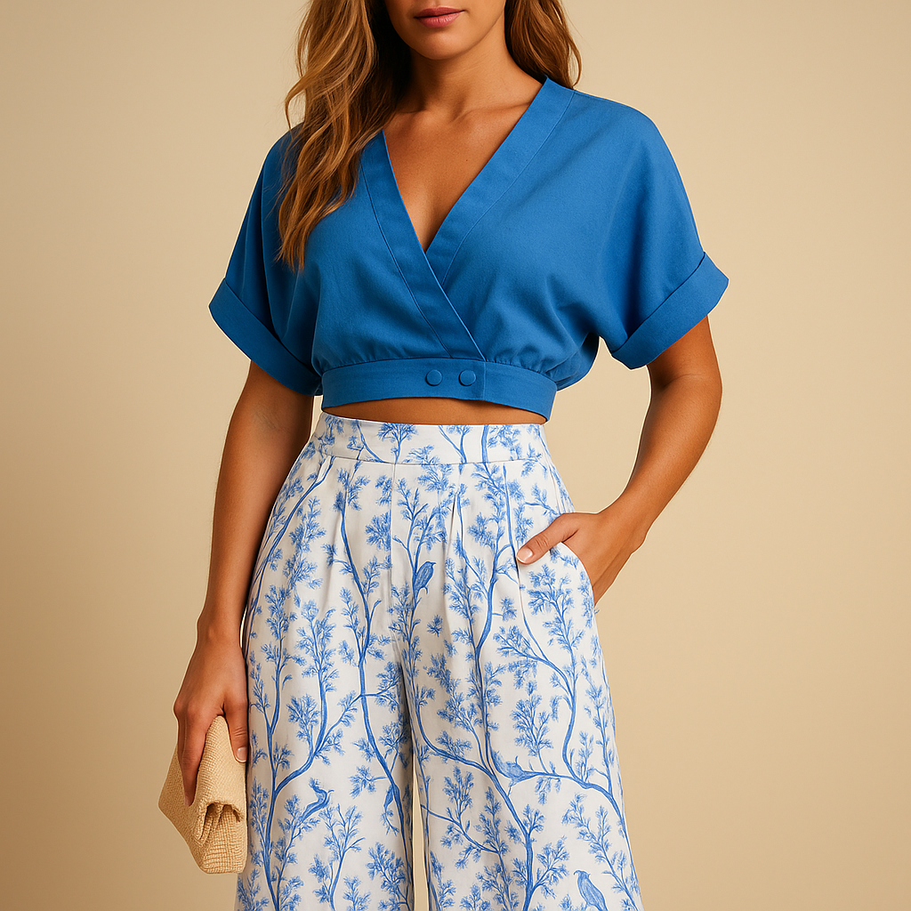 Elegante Sommerbluse mit weitem Hosen-Set für Damen | Naleya-Genf Boutique