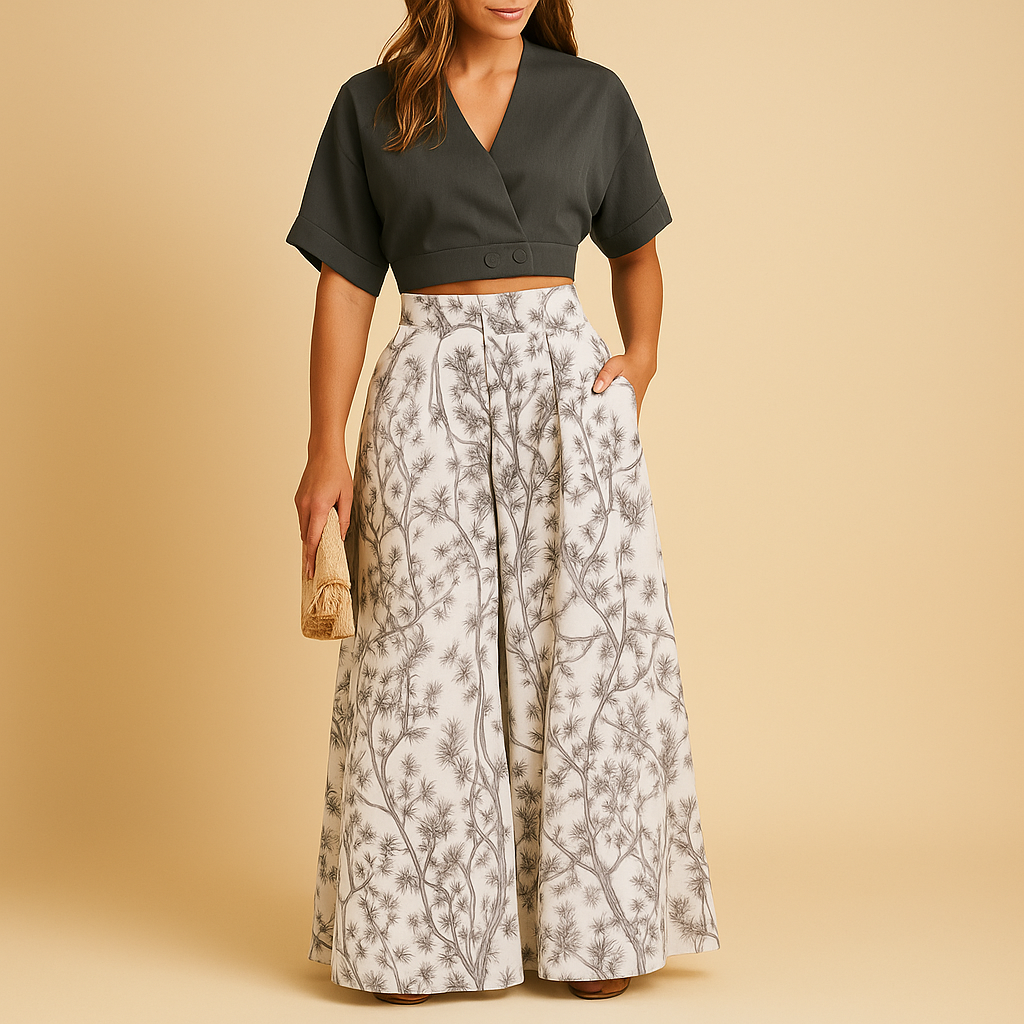 Elegante Sommerbluse mit weitem Hosen-Set für Damen | Naleya-Genf Boutique