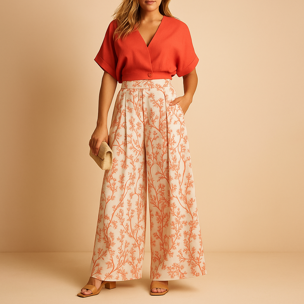 Elegante Sommerbluse mit weitem Hosen-Set für Damen | Naleya-Genf Boutique
