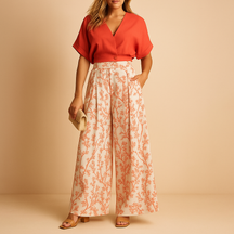 Elegante Sommerbluse mit weitem Hosen-Set für Damen | Naleya-Genf Boutique