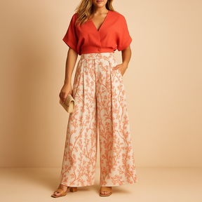 Elegante Sommerbluse mit weitem Hosen-Set für Damen | Naleya-Genf Boutique
