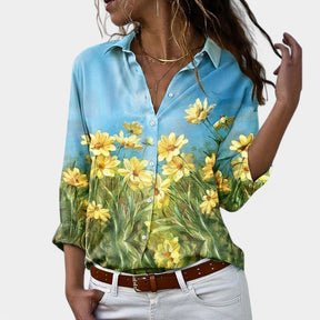 Damenbluse mit langen Ärmeln und modischen Prints – perfekt für Büro, Alltag oder Freizeit, in Grau, Blau oder Gold erhältlich